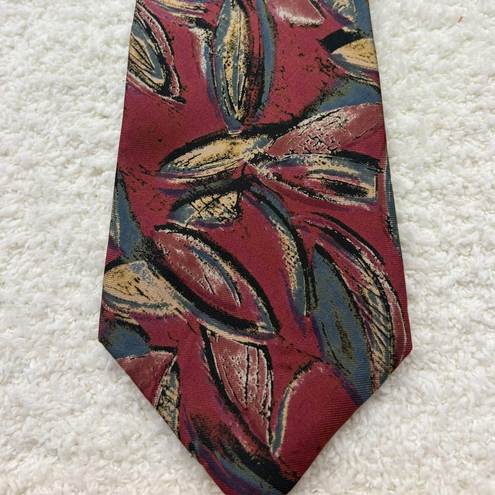 Viaggio Necktie Tie Mens Burgundy Excellent Abstract Leaf Italian Silk Wide